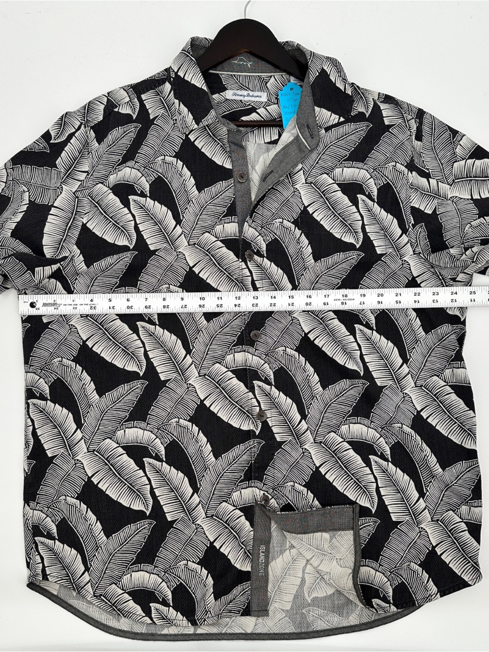 Tommy Bahama Silk Blend Camp Shirt XLT Charcoal Gray Tropical Banana Leaf Shirt - Picture 5 of 7